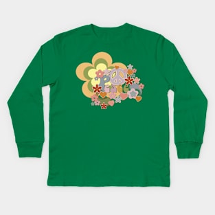 Flower Power Peace and Love Retro Design Kids Long Sleeve T-Shirt